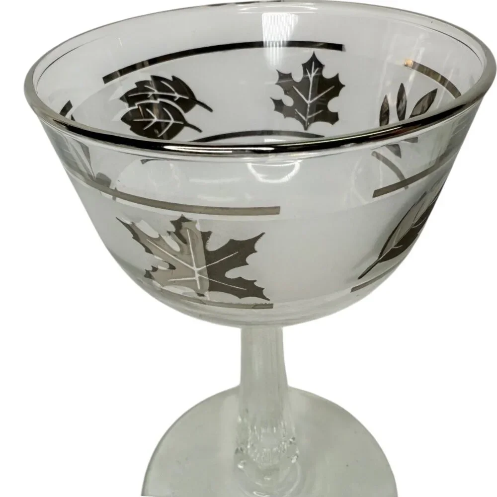 3 Vintage Libbey Silver Leaf Frosted Liquor Coctail Glasses Set 5‎ Inch